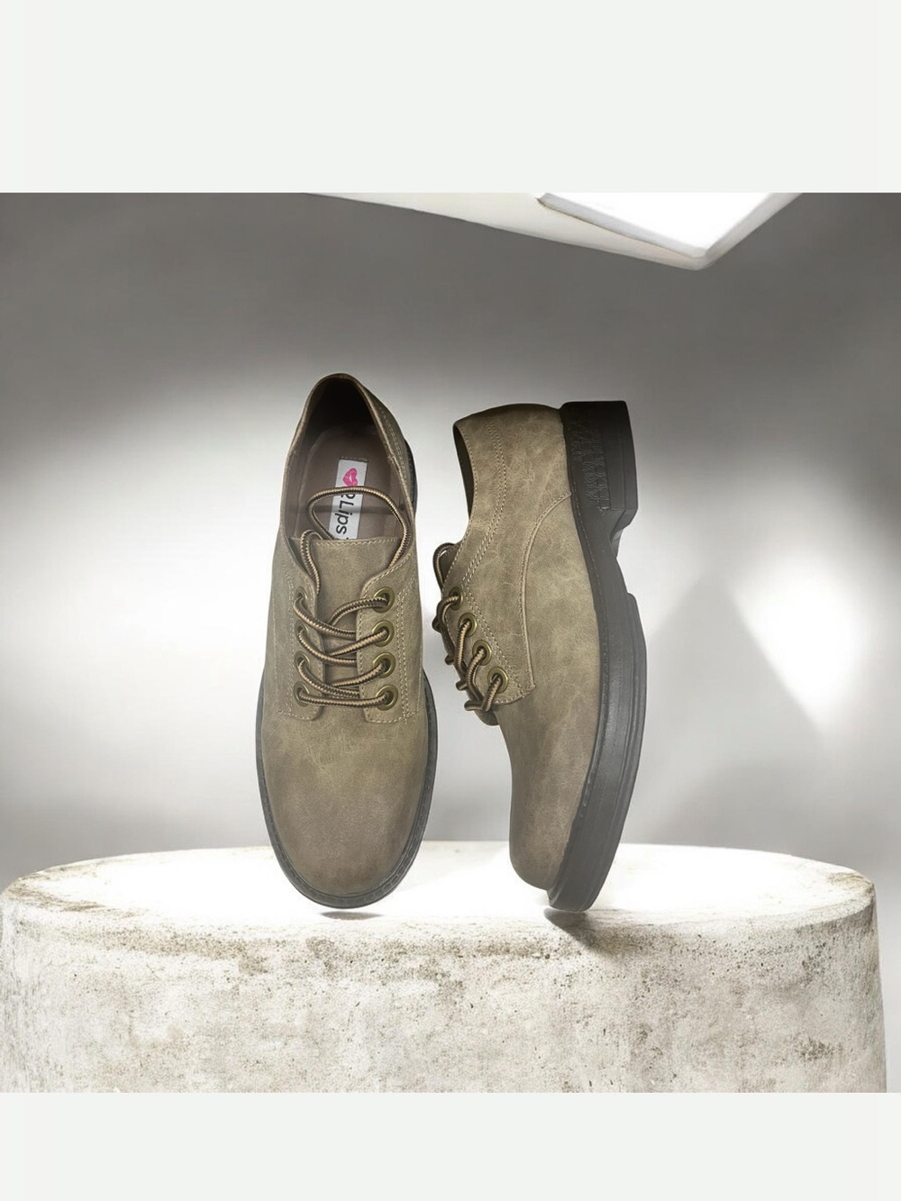 2 Lips Too Taupe Riddle Oxfords with Chunky Black Sole